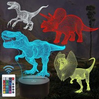 Fullosun Dinosaur Gifts Trex Dinosaur 3D Night Light For Kids 4 Patterns With Remote Control 16 Colors Changing Dimmable