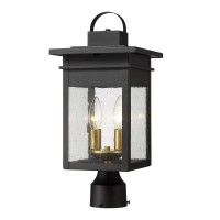 Zeyu 2-Light Outdoor Post Lantern Lamp, 17 Inches Exterior Post Light Fixtures In Black And Gold Finish With Seeded Glass, 20072P2