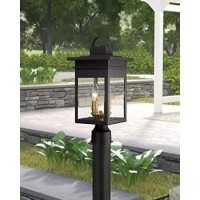 Zeyu 2-Light Outdoor Post Lantern Lamp, 17 Inches Exterior Post Light Fixtures In Black And Gold Finish With Seeded Glass, 20072P2