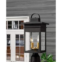 Zeyu 2-Light Outdoor Post Lantern Lamp, 17 Inches Exterior Post Light Fixtures In Black And Gold Finish With Seeded Glass, 20072P2