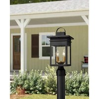 Zeyu 2-Light Outdoor Post Lantern Lamp, 17 Inches Exterior Post Light Fixtures In Black And Gold Finish With Seeded Glass, 20072P2