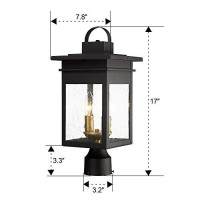 Zeyu 2-Light Outdoor Post Lantern Lamp, 17 Inches Exterior Post Light Fixtures In Black And Gold Finish With Seeded Glass, 20072P2