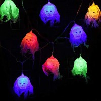 Aostar Skeleton Halloween Light Decorations, 10 Leds White Gauze Skull String Lights For Halloween Indooroutdoor Home, Holiday Party Decor - Battery Operated (Colorful)