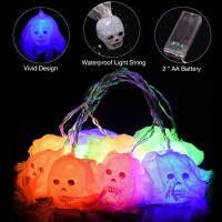 Aostar Skeleton Halloween Light Decorations, 10 Leds White Gauze Skull String Lights For Halloween Indooroutdoor Home, Holiday Party Decor - Battery Operated (Colorful)