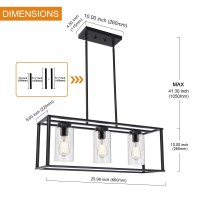 Vinluz Contemporary Chandeliers Black 3 Light Modern Dining Room Lighting Fixtures Hanging, Kitchen Island Cage Linear Pendant Lights Farmhouse Flush Mount Ceiling Light With Glass Shade