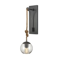 Haute Collar 1-Light Wall Sconce In Pewter And Natural Rope