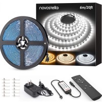 Novostella 20Ft Tunable White Led Strip Light Kit Dimmable 3000K-6500K 24V Led Tape Light With Remote Flexible Rope Led Ribbon For Bedroom Home Lighting Mirror Kitchen Bar Cabinet Daylight Warm White