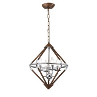 Warehouse Of Tiffany Imp76A/4Iwg Ilija Imitation Wood Grain/Chrome 4-Light Chandelier, 15.75