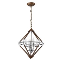 Warehouse Of Tiffany Imp76A/4Iwg Ilija Imitation Wood Grain/Chrome 4-Light Chandelier, 15.75