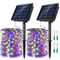 Josmega 2 Pack Solar Powered Fairy String Lights Outdoor Waterproof 8 Modes Twinkle Christmas Decorations Lights, Each 33Ft-100Led, 40Ft-120Led, 66Ft-200Led, 80Ft-240Led, Auto On/Off (Multicolor, 33)