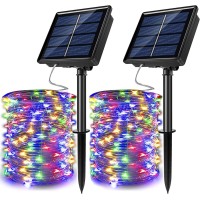 Josmega 2 Pack Solar Powered Fairy String Lights Outdoor Waterproof 8 Modes Twinkle Christmas Decorations Lights, Each 33Ft-100Led, 40Ft-120Led, 66Ft-200Led, 80Ft-240Led, (Multicolor, 66)