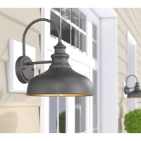 Bestshared Farmhouse Gooseneck Barn Light, Outdoor Wall Sconce, 1-Light Outdoor Black Finish Lantern For Porch With Contrast Color Interior