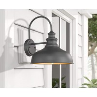 Bestshared Farmhouse Gooseneck Barn Light, Outdoor Wall Sconce, 1-Light Outdoor Black Finish Lantern For Porch With Contrast Color Interior