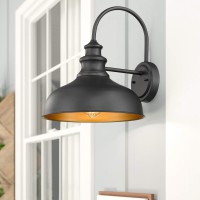 Bestshared Farmhouse Gooseneck Barn Light, Outdoor Wall Sconce, 1-Light Outdoor Black Finish Lantern For Porch With Contrast Color Interior