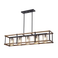 Desaki Imitation Wood Grain/Matte Black 5-Light Chandelier