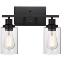 Melucee 2-Light Black Wall Sconce Industrial Vintage With Clear Glass Shade And Metal Base, Bathroom Vanity Lights Hallway Light Fixture Sconces Wall Lighting