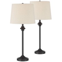 360 Lighting Lynn Modern Industrial Buffet Table Lamps 26 Tall Skinny Set Of 2 Dark Bronze Brown Metal Oatmeal Fabric Drum Sha