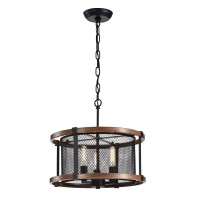 Warehouse Of Tiffany Imp17/3Ib Airi Imitation Wood Grain/Black 3-Light Chandelier, 15.75