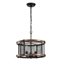 Warehouse Of Tiffany Imp17/3Ib Airi Imitation Wood Grain/Black 3-Light Chandelier, 15.75