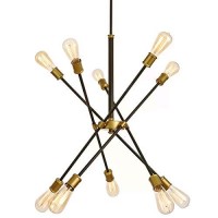 Seol-Light Sputnik 10 Lights Vintage Chandelier Hanging Ceiling Large Bright Pendant Light Fixtures Black/Gold Brushed For Dining Room,Foyer,Entryway;600W