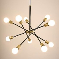 Seol-Light Sputnik 10 Lights Vintage Chandelier Hanging Ceiling Large Bright Pendant Light Fixtures Black/Gold Brushed For Dining Room,Foyer,Entryway;600W