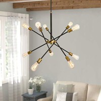 Seol-Light Sputnik 10 Lights Vintage Chandelier Hanging Ceiling Large Bright Pendant Light Fixtures Black/Gold Brushed For Dining Room,Foyer,Entryway;600W