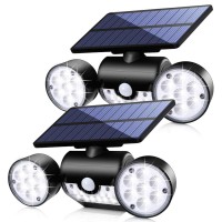 Fatpoom Solar Lights Outdoor 30 Led Solar Security Light With Motion Sensor Dual Head Spotlights Ip65 Waterproof 360 Adjustable Led Solar Motion Lights For Front Door Garage Patio Deck (2 Pack)