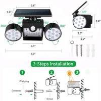 Fatpoom Solar Lights Outdoor 30 Led Solar Security Light With Motion Sensor Dual Head Spotlights Ip65 Waterproof 360 Adjustable Led Solar Motion Lights For Front Door Garage Patio Deck (2 Pack)