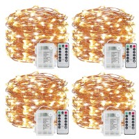 Mikasol Fairy String Lights, 4 Packs Led Fairy Lights Battery Operated Waterproof Copper Wire With Remote Control Fairy Lights For Bedroom. Firefly Lights Christmas Lights 8 Modes (16.4 Ft/Warm White)