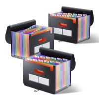 Thinktex Accordian File Organizer, 12 Pockets Monthly Bill Receipt Organizer, Portable Expanding File Folders, Multi-Color Tabs, Lettera4 Size - 3 Packs