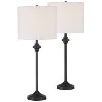 360 Lighting Lynn 26 Tall Skinny Buffet Modern Table Lamps Set Of 2 Black Metal Fabric White Shade Living Room Bedroom Bedside