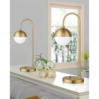 Lms Modern Gold Table Lamp With White Glass Globe Gold Desk Light Bedside Lamp With Brushed Brass Finished For Living Room Offi