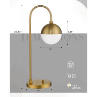 Lms Modern Gold Table Lamp With White Glass Globe Gold Desk Light Bedside Lamp With Brushed Brass Finished For Living Room Offi