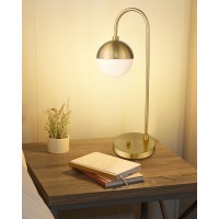 Lms Modern Gold Table Lamp With White Glass Globe Gold Desk Light Bedside Lamp With Brushed Brass Finished For Living Room Offi