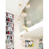 Mlshlf Lam Staircase Long Chandelier Glass Balls Pendant Light For Duplex Villa High Living Room Modern Minimalist Luxury Multi Light Chandelier Large Size 40X200Cm (Color : Clear)