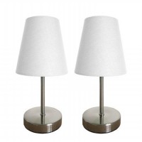 Simple Designs Sand Nickel Mini Basic Table Lamp With Fabric Shade 2 Pack Set