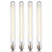 Leools Led Tube Bulbs,T10 Tubular Edison Style Led Filament Bulb, 12W Dimmable Antique Led Bulb,E26 Base,Clear Glass,Warm White,2700K,1000Lm(75-100W Equivalent),11.8In,Pack Of 4