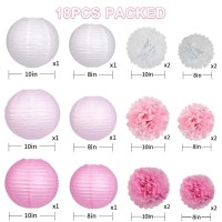 Celehappy Pink Paper Lanterns Decoration Tissue Paper Pom Poms Paper Flower 18Pcs Party Decorations For Baby Shower Wedding Vale