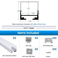 Muzata 5Pack 3.3Ft/1M Led Channel With Spotless Lighting Effect Frosted Diffuser Cover 17Mm Super Wide Aluminum Profile Track For Waterproof Led Strip And Under Cabinet Christmas Decor U116