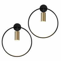 Bokt Wall Sconces Mid Century Modern Wall Sconce Light Fixture Metal Wall Mount Light With Led Bulbs, Round Vanity Light For Bathroom, Living Room, Hallway (Gold, 2 Pack)