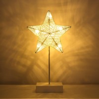 Lewondr Decorative Table Lamp, Christmas Star Night Lamp Winding Cotton Thread Warm Led Light Lamp For Bedroom, Battery Operated Lamp For Tables Cordless Xmas Home Romantic Bedside Table Lamp, White