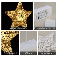 Lewondr Decorative Table Lamp, Christmas Star Night Lamp Winding Cotton Thread Warm Led Light Lamp For Bedroom, Battery Operated Lamp For Tables Cordless Xmas Home Romantic Bedside Table Lamp, White