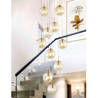 Mlshlf Lam Staircase Long Chandelier Glass Balls Pendant Light For Duplex Villa High Living Room Modern Minimalist Luxury Multi Light Chandelier Large Size 40X200Cm (Color : Cognac Color)