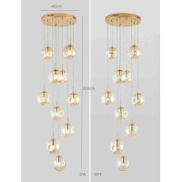 Mlshlf Lam Staircase Long Chandelier Glass Balls Pendant Light For Duplex Villa High Living Room Modern Minimalist Luxury Multi Light Chandelier Large Size 40X200Cm (Color : Cognac Color)