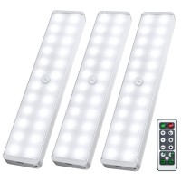 Led Closet Light, 24-Led Dimmer Rechargeable Motion Sensor Under Cabinet Lighting Wireless Stick-Anywhere Night Light With Remote For Wardrobe,Kitchen (3 Pcs)