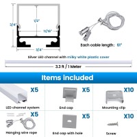 Muzata 5Pack 33Ft1M Led Strip Channel With Hanging Wire Spotless Frosted Diffuser Cover For Garages Workshops Ceiling Light