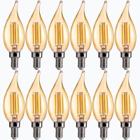 Flsnt Ca11 E12 Led Chandelier Light Bulbs 40W Equivalent, Dimmable Led Candelabra Bulbs, 2200K Warm White, 330Lm, Amber Glass, 12 Pack