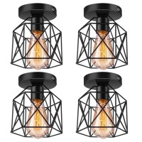 Licperron Semi Flush Mount Ceiling Light, E26 E27 Retro Black Industrial Ceiling Light Fixtures For Porch Hallway Kitchen Farmhouse Light Fixtures, 4 Pack, Ul Approval