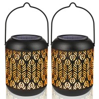 Leidrail Solar Lantern Outdoor Garden Hanging Lanterns Metal Christmas Decoration Light Warm White Led Waterproof Landscape Lighting For Table Pathway Party Yard - 2 Pack