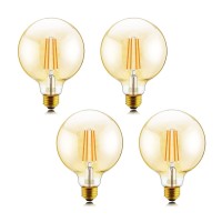 Helloify G25 Amber Glass Globe Decorative Dimmable Vintage Led Edison Bulb, 60W Equivalent, High Brightness Filament Lamp, Warm White 2500K, Antique Style, E26 Screw Base, 4 Count (Pack Of 1)